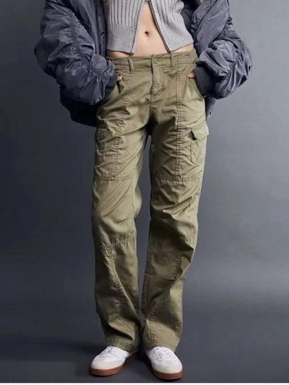 H&M Olive Green Wide-Leg Cargo Pants